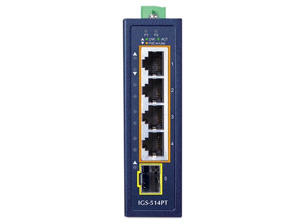 IGS-514PT DC IP30 PoE GigEthernet Switch 1x SFP,4x PoE RJ45, 48-54V DC, ind.temp. 