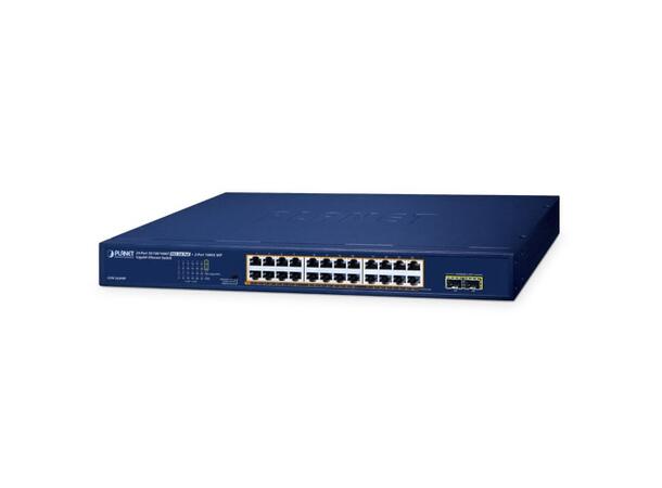 PLANET 24x GE RJ45 PoE+, 2x GE RJ45 Unmanaged Ethernet Switch 