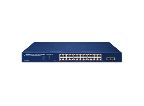 PLANET 24x GE RJ45 PoE+, 2x GE RJ45 Unmanaged Ethernet Switch 