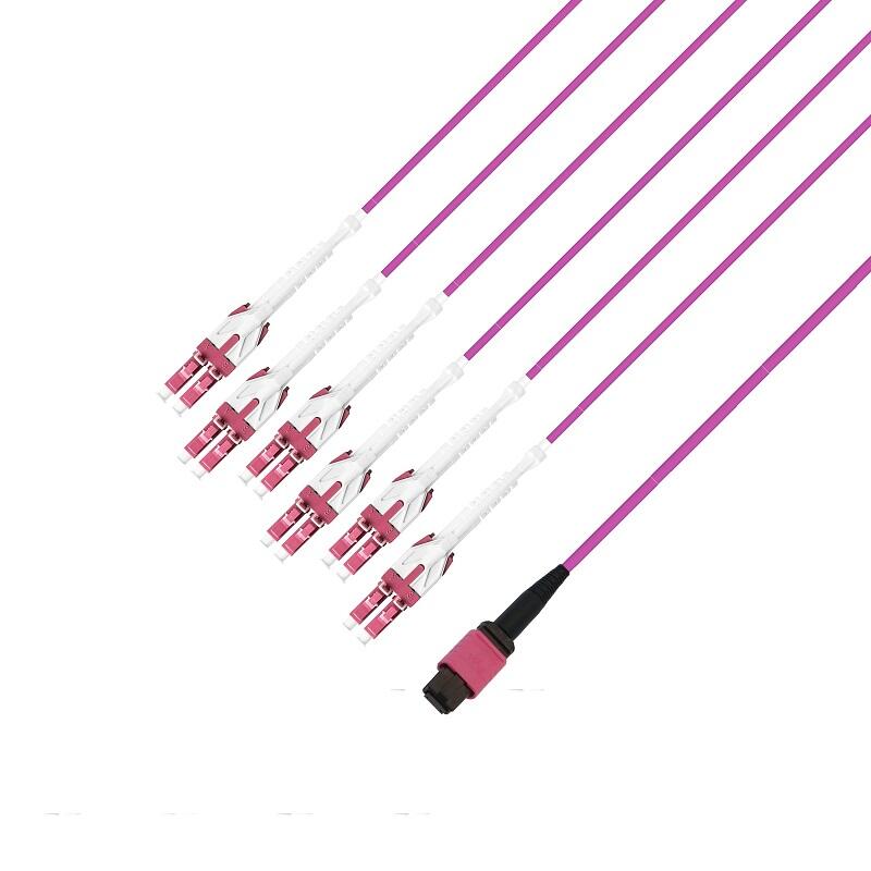 P-OM4-M3M-MFb12LP-xx Fiberworks AS  Fout MM MPO/PC12(f)-12xLC/PC pol B, xx m 50/OM4 BIF, Base-12 Erika Fiolett, Elite