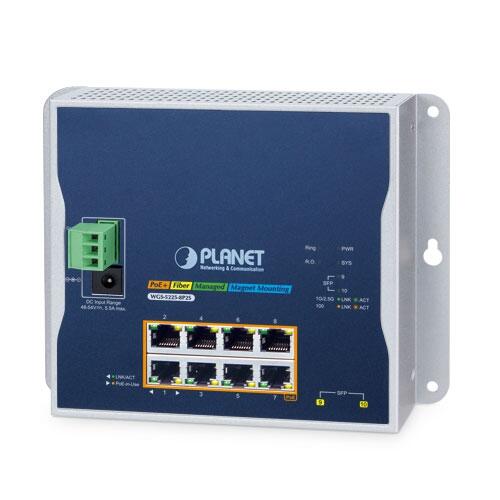 PLN-WGS-5225-8P2S PLANET WGS-5225-8P2S PLANET L2+ 8x GE RJ45 802.3at PoE+ 2x 2.G SFP wall-mount Industrial Switch