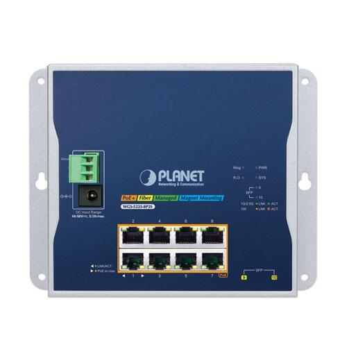 PLN-WGS-5225-8P2S PLANET WGS-5225-8P2S PLANET L2+ 8x GE RJ45 802.3at PoE+ 2x 2.G SFP wall-mount Industrial Switch
