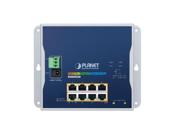 PLANET L2+ 8x GE RJ45 802.3at PoE+ 2x 2.G SFP wall-mount Industrial Switch 