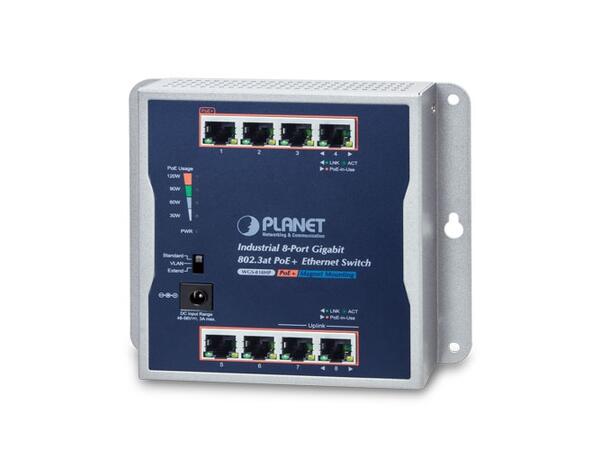 PLANET L2+ 8x GE RJ45 802.3at PoE+ Wall-mount Industrial Switch 