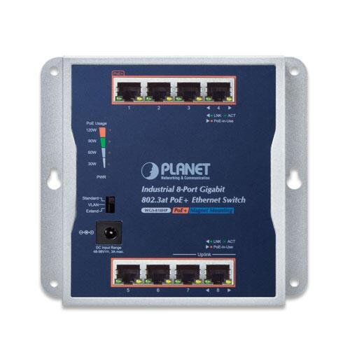 PLN-WGS-818HP PLANET WGS-818HP PLANET L2+ 8x GE RJ45 802.3at PoE+ Wall-mount Industrial Switch