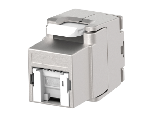 Keystone Jack RJ45 STP Cat.6A/Klasse Ea Skjermet 180°, verktøyfri med lukker 