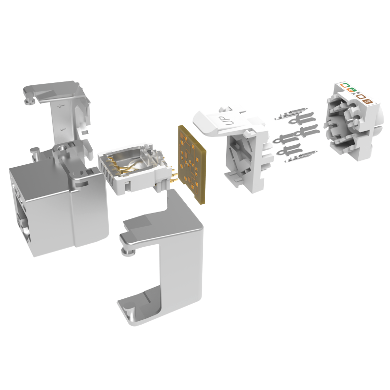 CU-KS-STP-CAT6A-ML Fiberworks AS  Keystone Jack RJ45 STP Cat.6A/Klasse Ea Skjermet 180&#176;, verkt&#248;yfri med lukker