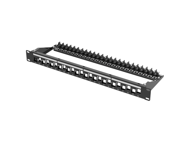 Panel 1U 24 port STP/UTP Keystone Black,"off-set" ports, empty 