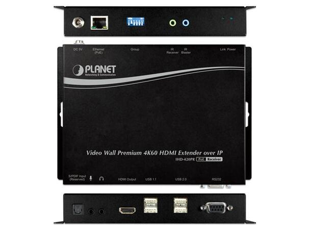 HDMI 4K Extender Receiver over IP w/PoE 4K/60 UHD Digital Signage, PD powered 