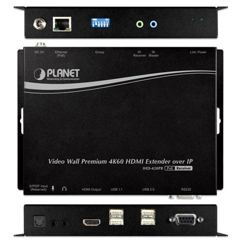 MC-PLANET-IHD-420PR PLANET IHD-420PR HDMI 4K Extender Receiver over IP w/PoE 4K/60 UHD Digital Signage, PD powered
