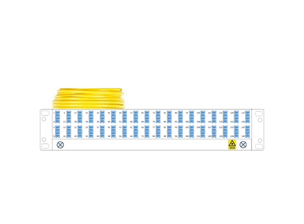Preterm panel 2U 144F QXAI LCU-PIG 15 m LC/UPC i 2U panel, åpen i ende B 