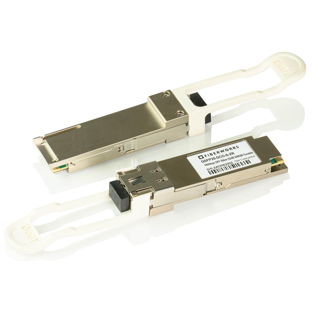 QSFP28-DCO-S-ZR Fiberworks AS  QSFP28, 100ZR, 80km, DCO, SFF-8636 DWDM Tunable 50/100GHz C-band, 22dB, SM