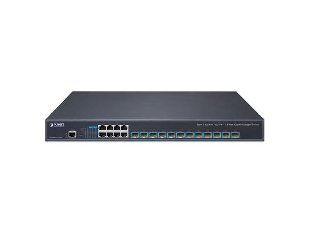 PLANET L3 8x 1G RJ45, 12x 10G SFP+ Managed 10G Switch, 2x AC 