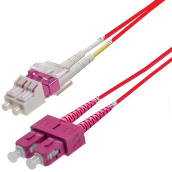 P-OM4-D2R-LCP-SCP-01 Fiberworks AS  Snor MM DPX LC/PC-SC/PC 1 m 50/OM4 BIF 2x ø2mm Rød (Pantone 179C)