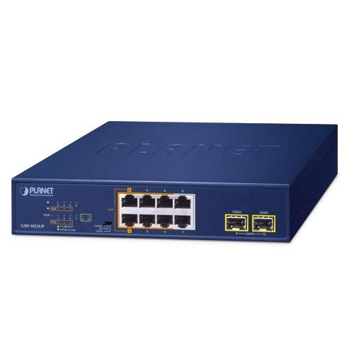 PLN-GSD-1022UP PLANET GSD-1022UP PLANET 8x POE++ GigE, 2x SFP Gigabit umanaged Ethernet Switch, AC