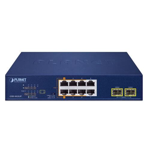 PLN-GSD-1022UP PLANET GSD-1022UP PLANET 8x POE++ GigE, 2x SFP Gigabit umanaged Ethernet Switch, AC