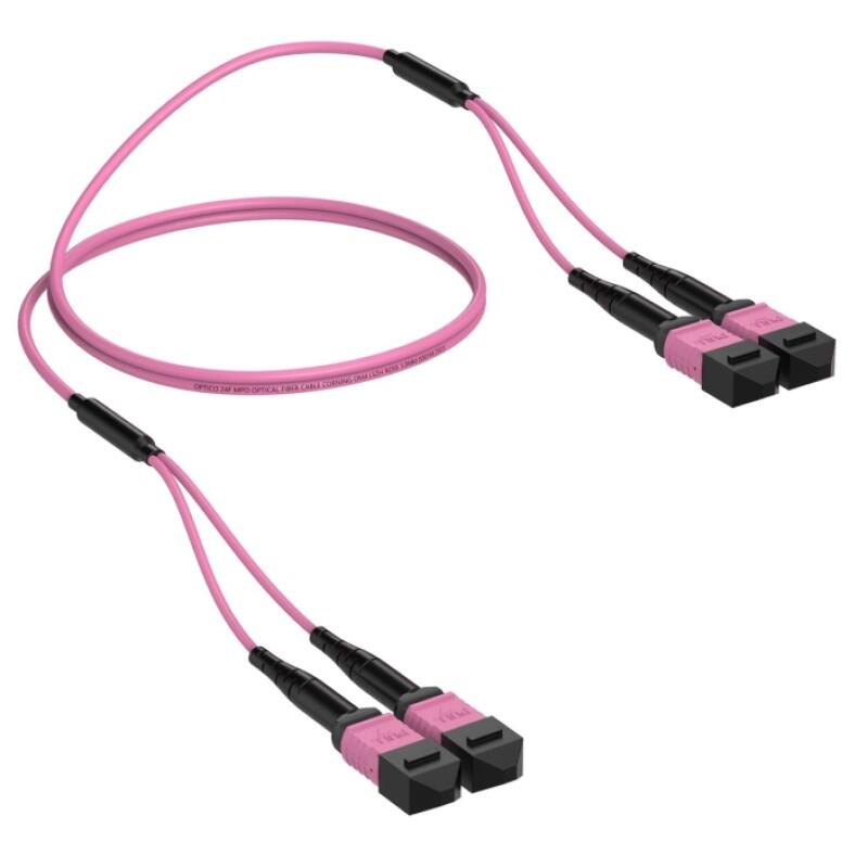 P-O4-M4M-2M1FbM1F-xx Fiberworks AS  Trunk MM 2xMPO/PC12 Fem-Fem Pol B, xx m 50/OM4 2x ø3 mm Magenta, SLL