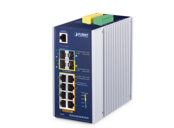 PLANET 8x 1G PoE++, 2x10G SFP+, 2x1G SFP Managed L3 Industrial Switch, DIN 