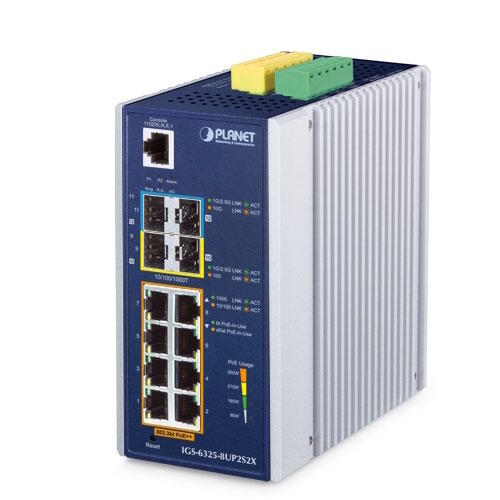 PLN-IGS-6325-8UP2S2X PLANET IGS-6325-8UP2S2X PLANET 8x 1G PoE++, 2x10G SFP+, 2x1G SFP Managed L3 Industrial Switch, DIN