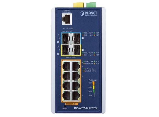 PLANET 8x 1G PoE++, 2x10G SFP+, 2x1G SFP Managed L3 Industrial Switch, DIN 