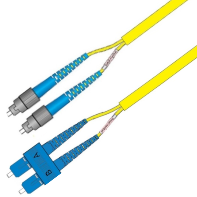 P-SM9-D5Y-SCU-FCU-10 Fiberworks AS  Snor SM DPX Forsterk SC/UPC-FC/UPC 10 m 9/OS2 G.657.A1 3x5mm Gul