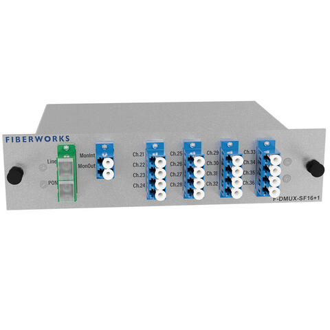 Fiberworks 16+1 ch. DWDM Mux/Demux, Low C21-C36, 100GHz, PON &amp; Mon, single fiber