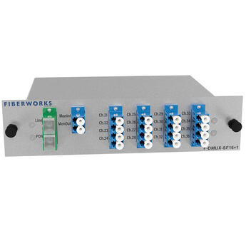 F-DMUX-SF16+1-LB-MLS Fiberworks AS  Fiberworks 16+1 ch. DWDM Mux/Demux, Low C21-C36, 100GHz, PON &amp; Mon, single fiber
