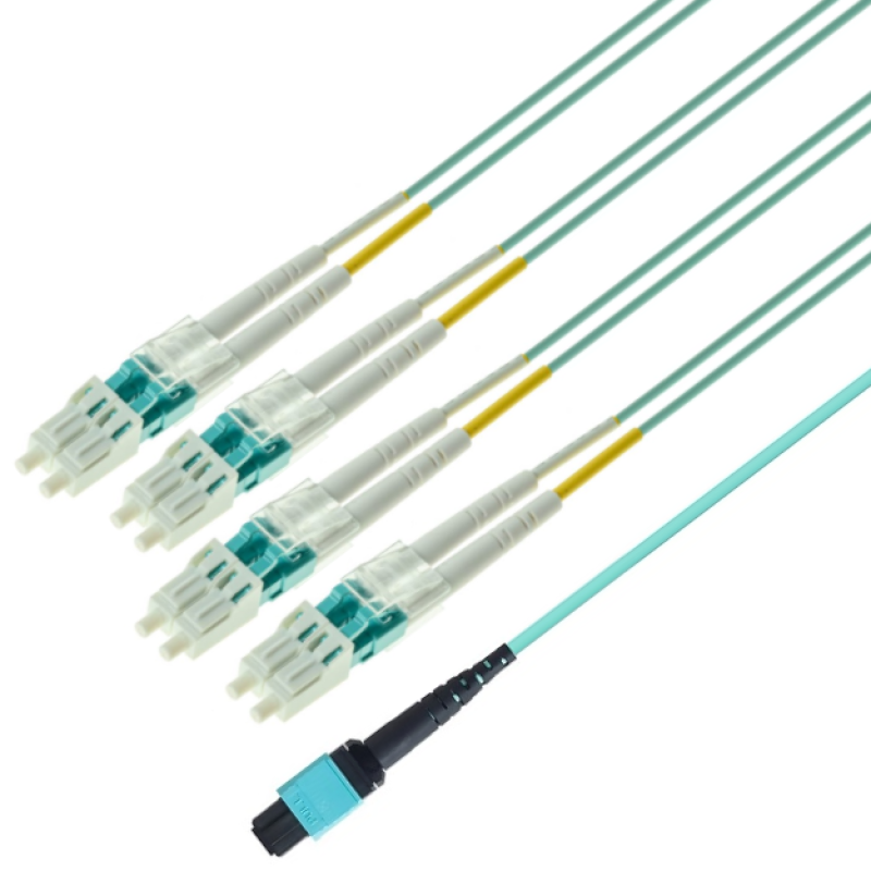 P-OM3-M3A-MFb8LC-1.5 Fiberworks AS  Fout MM MPO/PC12(f)-8xLC/PC  Pol B 1,5 m 50/OM3 BIF, Base-8, Aqua, Elite