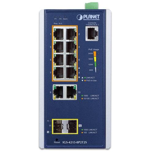 PLN-IGS-4215-8P2T2S PLANET IGS-4215-8P2T2S PLANET 8x 1G RJ45 PoE+, 2x SFP, 2x RJ45 Managed Industrial Switch, DIN, 48V