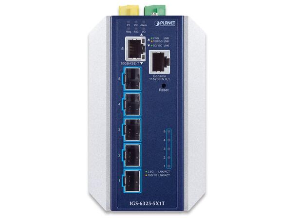 PLANET 5x 1G/10G SFP+, 1x 100M-10G RJ45 Managed L3 Industrial Switch, DIN 